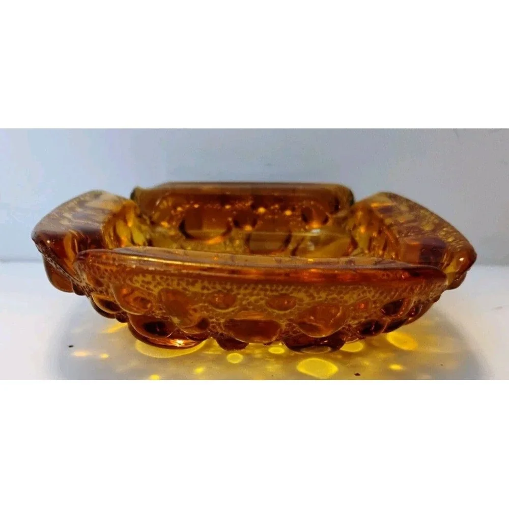 Vintage Mid Century Amber Glass Bubble Ashtray Indiana Tiara Biomorphic